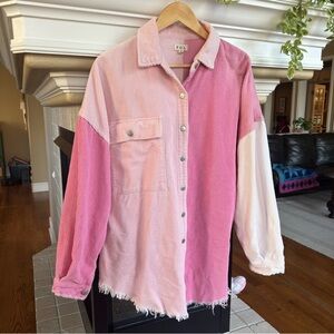 POL Pink Patchwork Corduroy Oversized Over Shirt Size Small